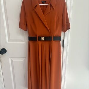 Karen Millen Orange Midi Wrap Dress with Notched Collar